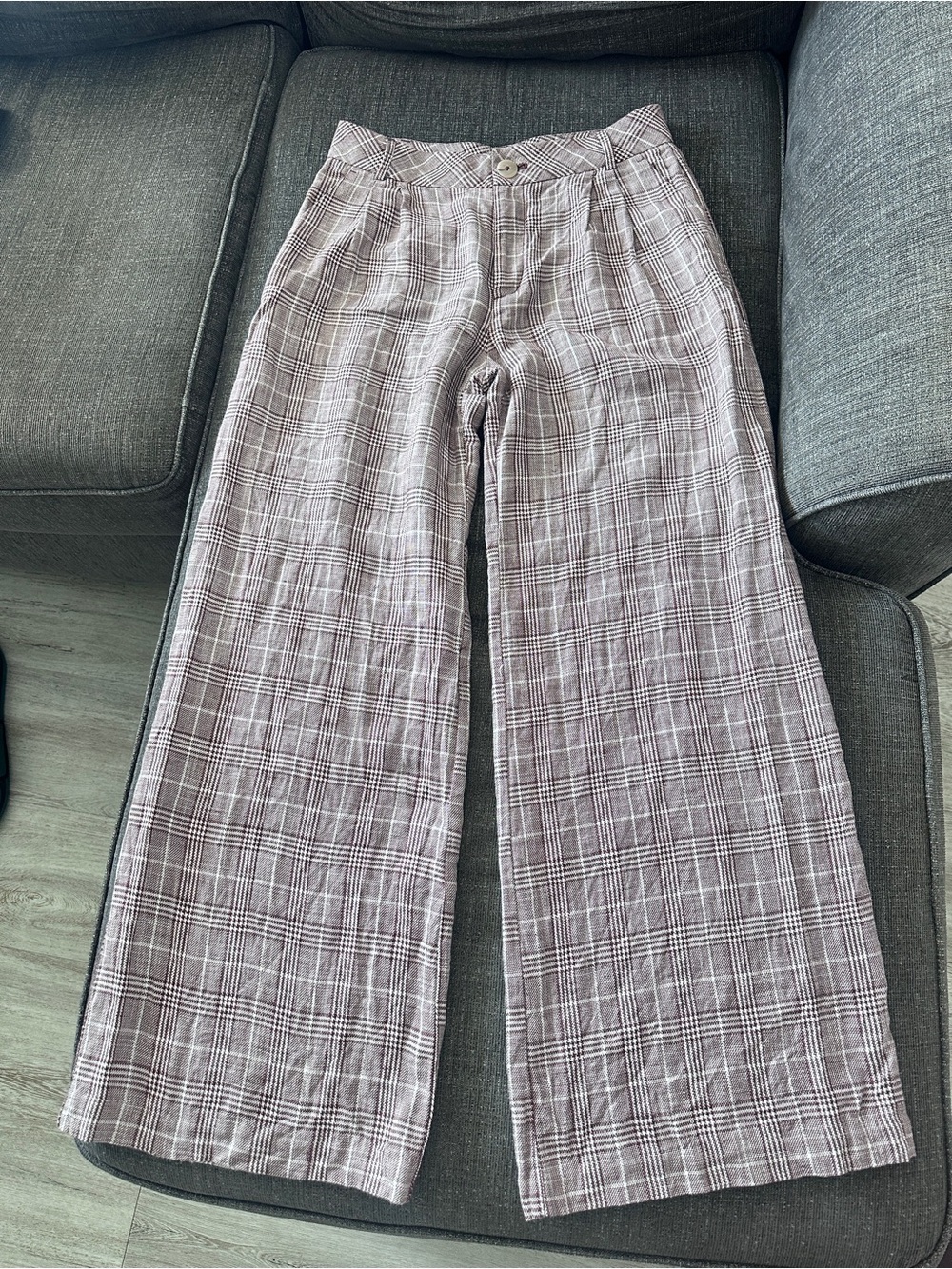 Maeve Anthropologie Size 6 Plaid Pleated Wide Leg Linen Cotton Trousers